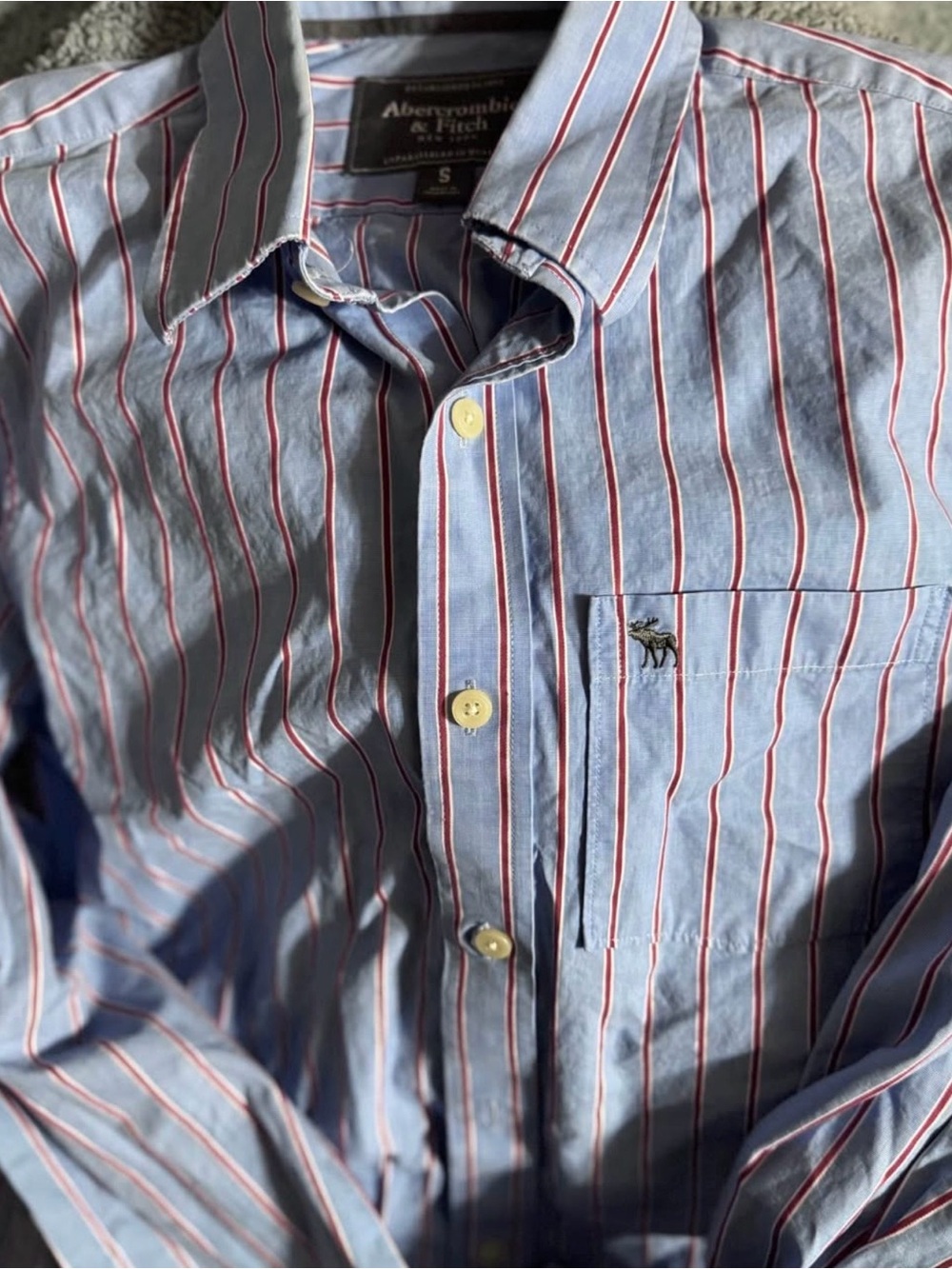 Abercrombie & Fitch Light Blue Shirt with Red and White Stripes
